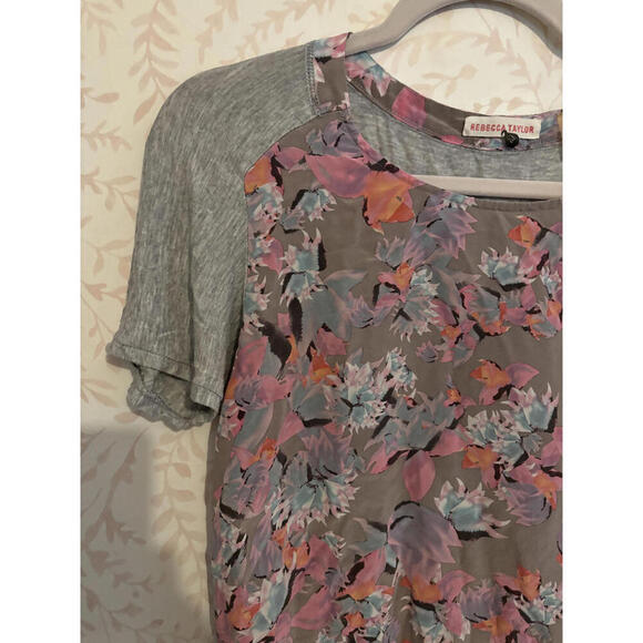 Rebecca Taylor Floral Print  100% Silk Short Sleeve Top - Picture 4 of 8
